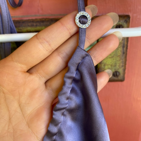 Satin cropped halter top with rhinestone strap - Picture 3 of 3